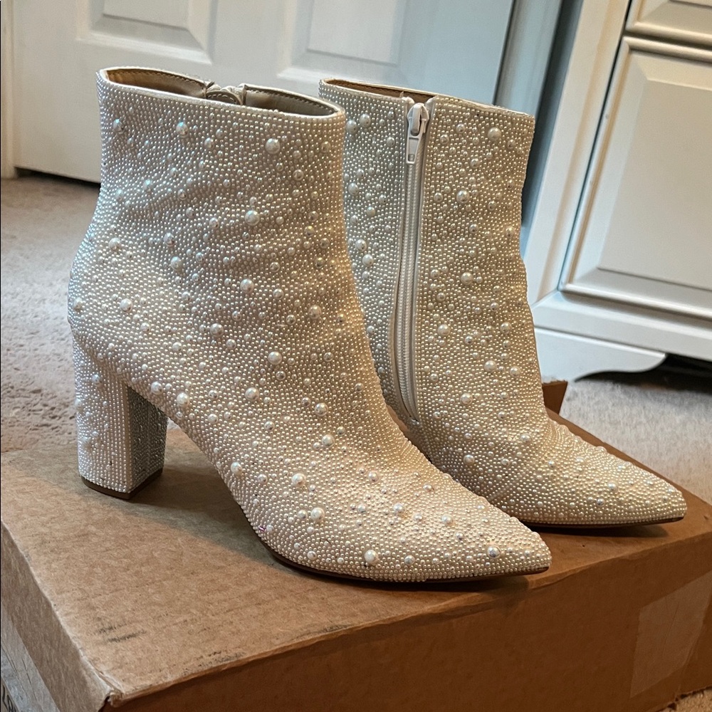 Betsey Johnson White Pearl Ankle Boots